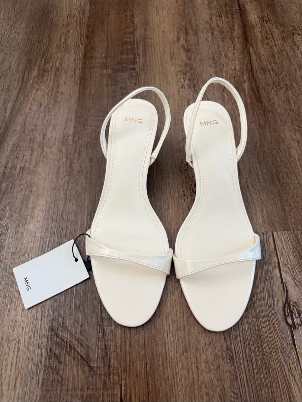 Mango White Slim Strap Slingback Sandals